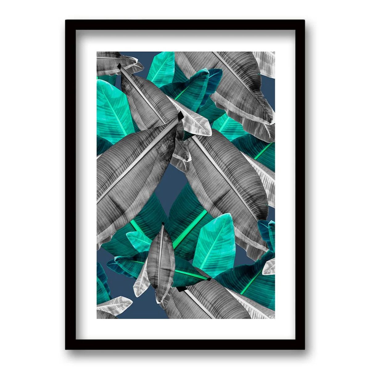 RETELA - Cuadro Hojas Gris Verde - Negro