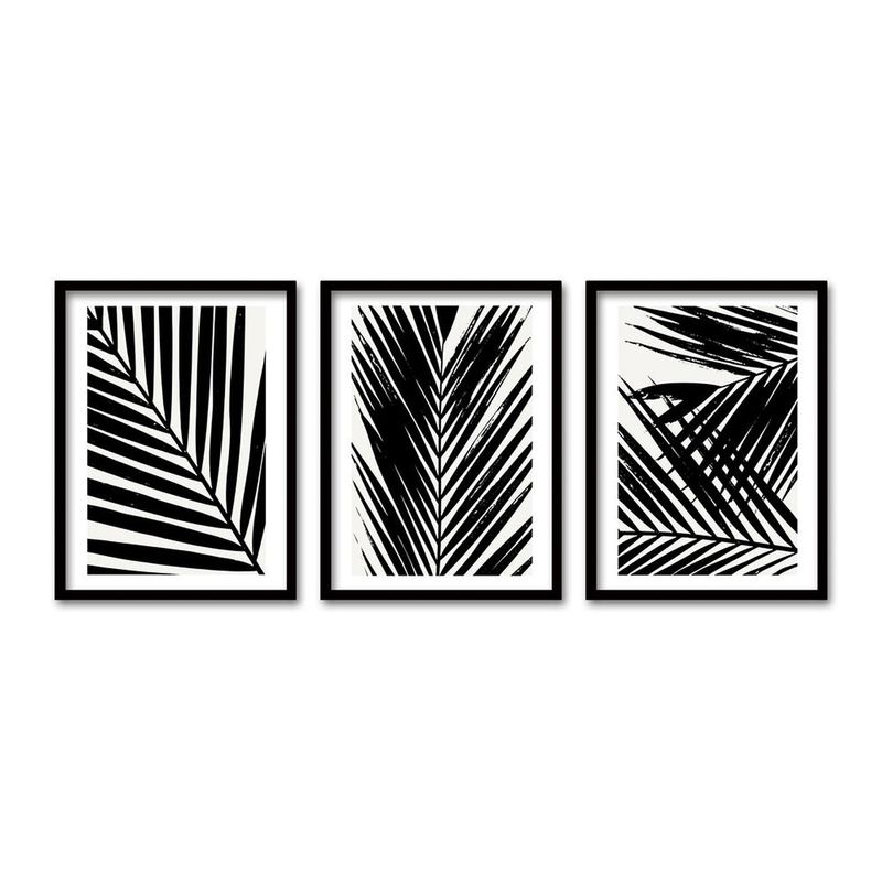 RETELA - Cuadro Trio Negro Palmas BN - Multicolor - 50x35 cm