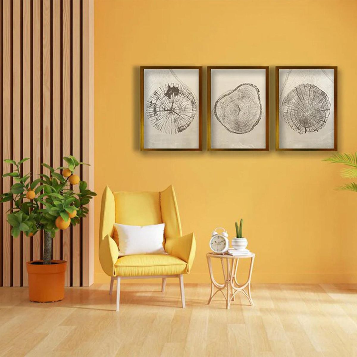 RETELA - Cuadro Trio Núcleo Arbóreo - Dorado - 50x35 cm