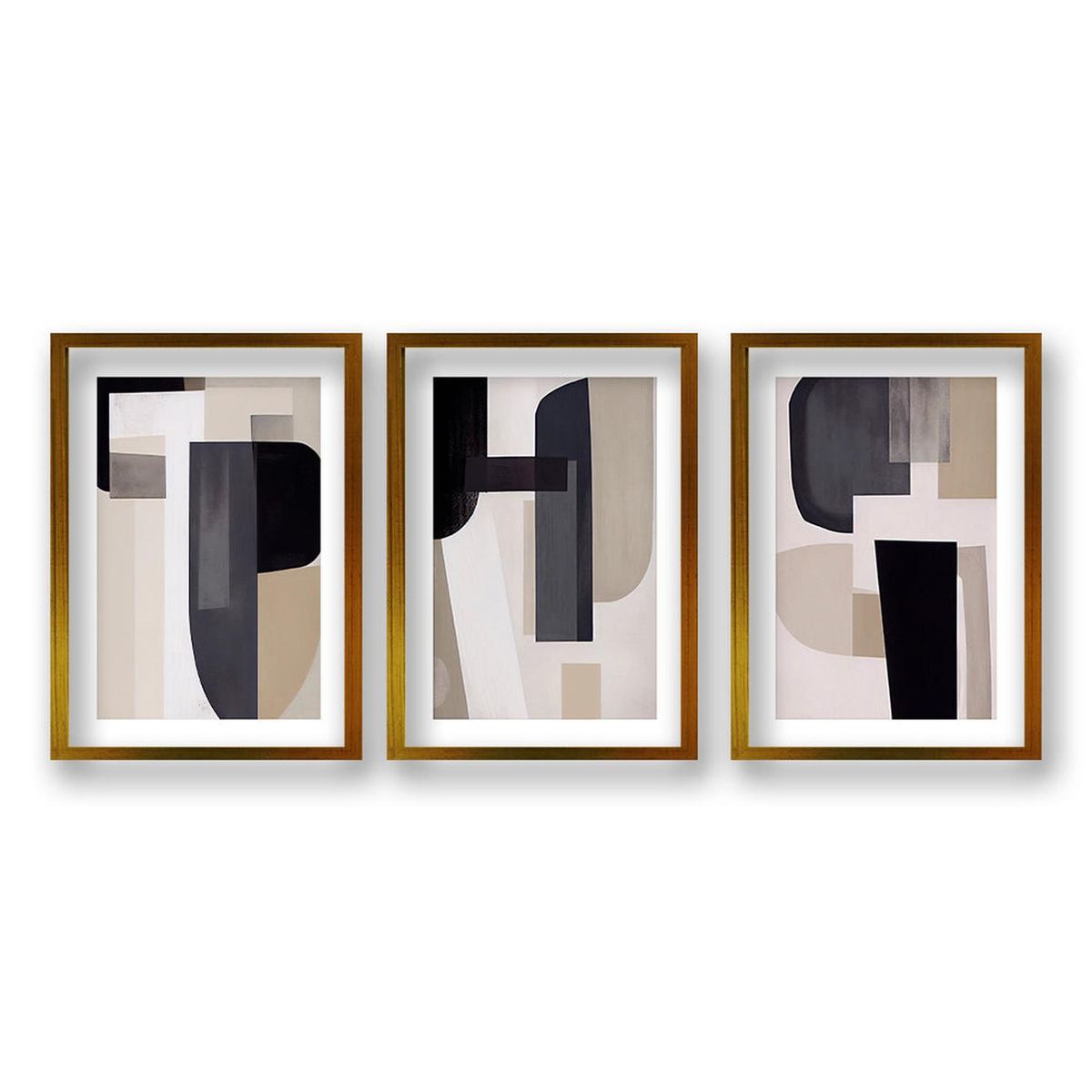 RETELA - Cuadro Trio Confluencia de Formas - Dorado - 70x50 cm