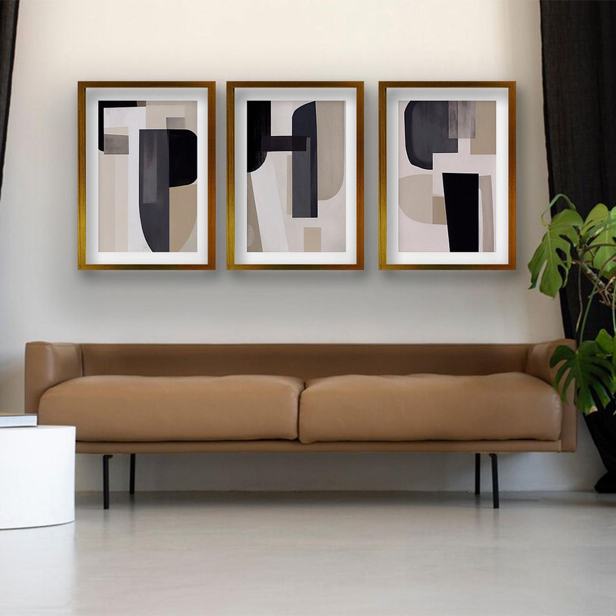 RETELA - Cuadro Trio Confluencia de Formas - Dorado - 70x50 cm