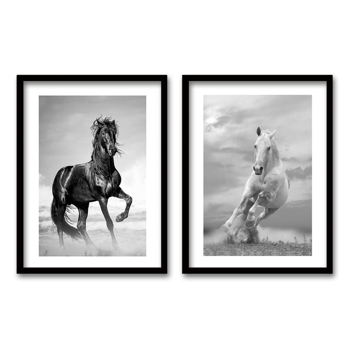 RETELA - Cuadro Duo Caballos II - Negro - 70x50 cm