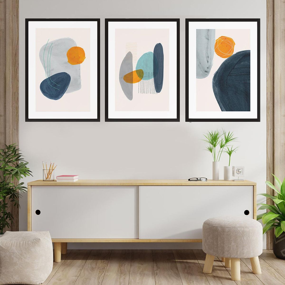 RETELA - Cuadro Trio Negro Color Stone - Negro