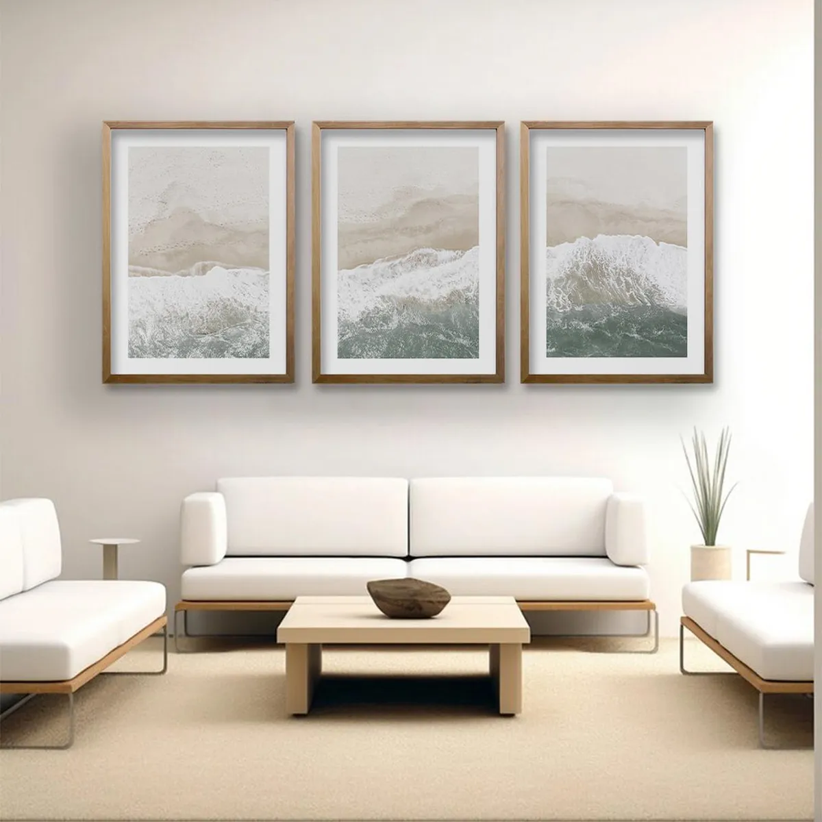 RETELA - Cuadro Trio Oleaje Sereno - Cafe - 40x30 cm