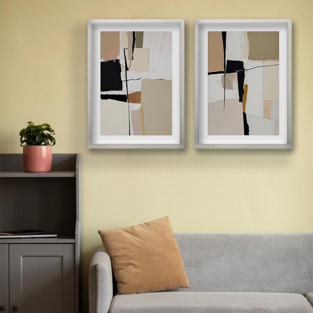 RETELA - Cuadro Duo Lineas Entre Formas - Plateado - 50x35 cm