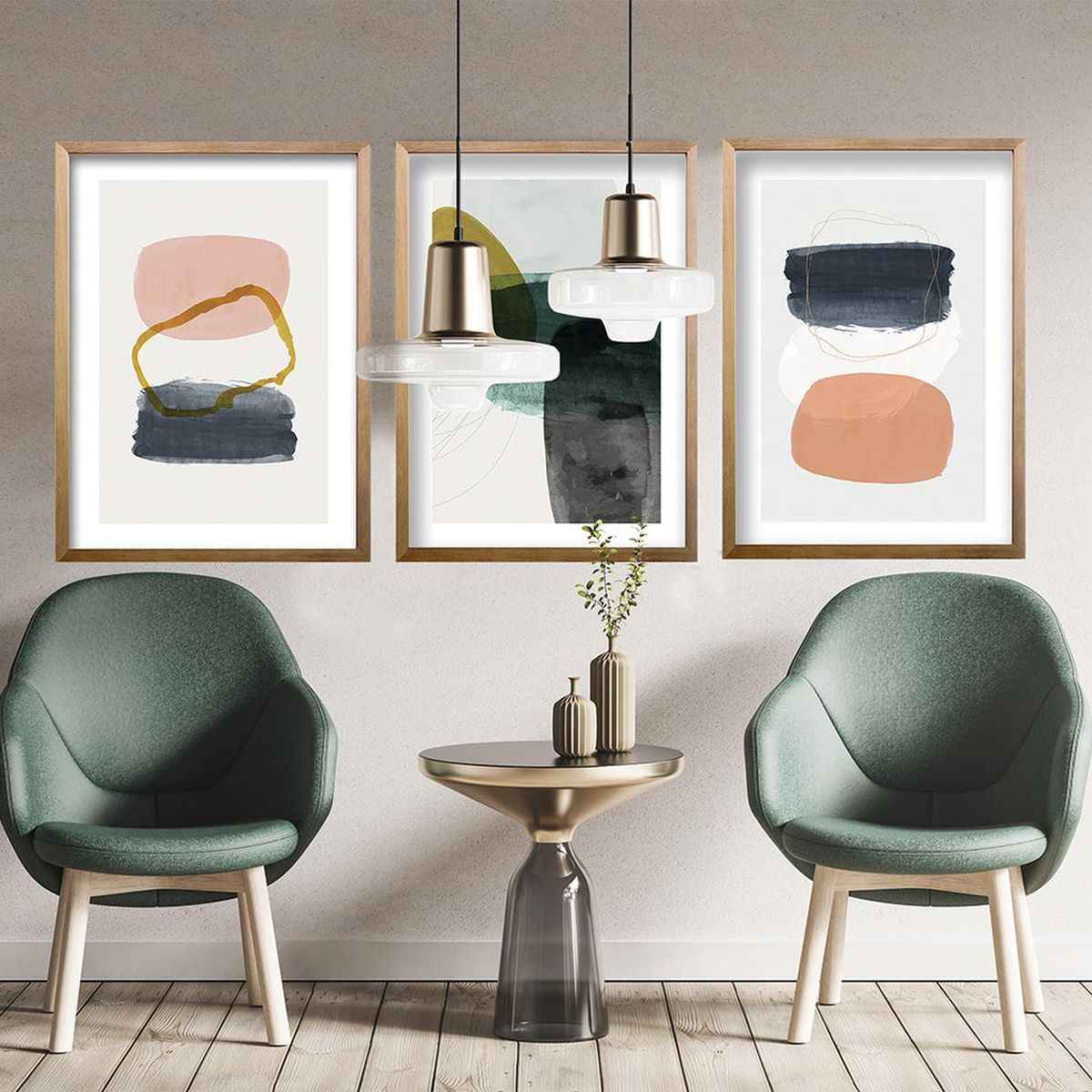 RETELA - Cuadro Trio Madera Cir - Cafe - 70x50 cm