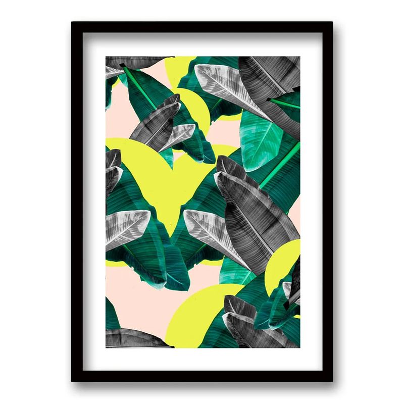 RETELA - Cuadro Hojas Gris Amarillo - Negro