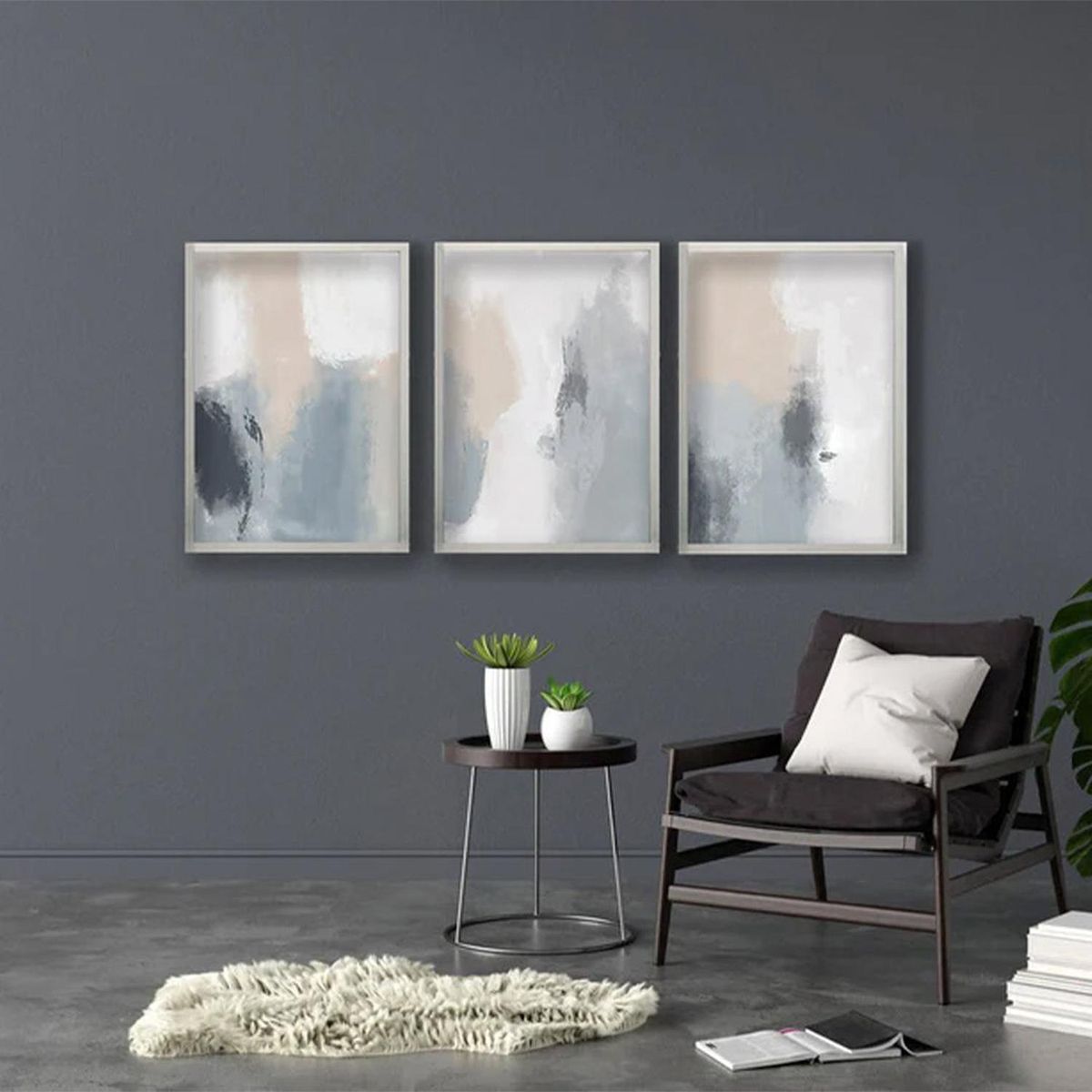 RETELA - Cuadro Trio Mosaico Suave - Plateado - 50x35 cm