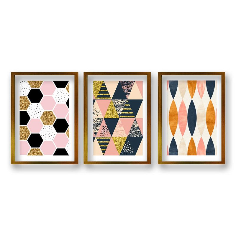 RETELA - Cuadro Trio Dorado Ilustración Geométrica - Dorado