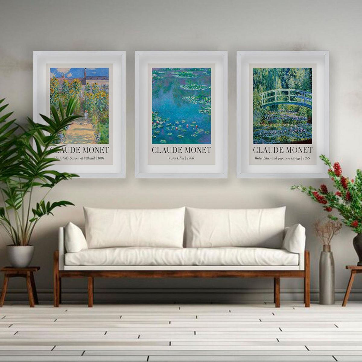 RETELA - Cuadro Trio Pinceladas de Naturaleza - Blanco - 70x50 cm