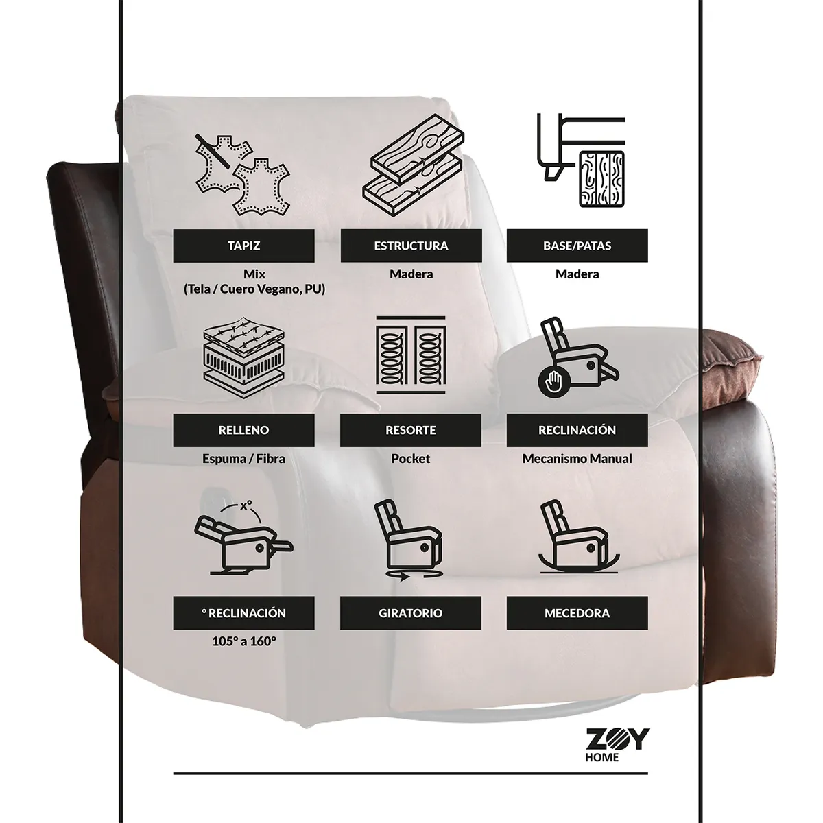 WDS HOME - Bergere Brunei Mercedora y Giratorio Mix Café