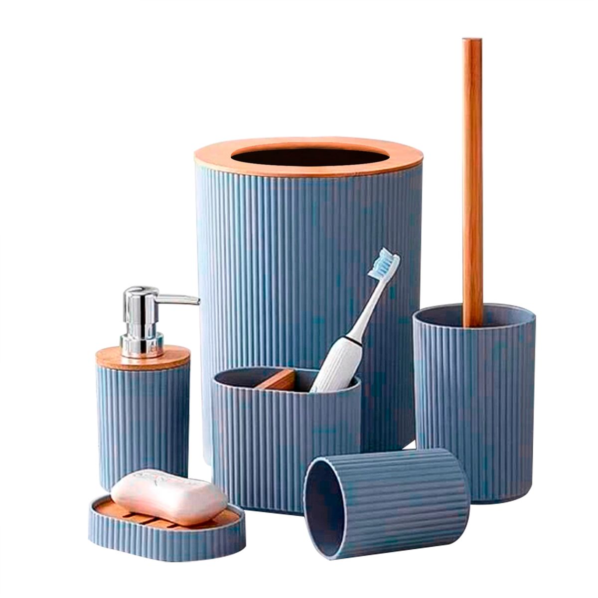 GENERICO - Juego Set De Accesorios De Baño 6 Piezas Bambu Minimalista Gris