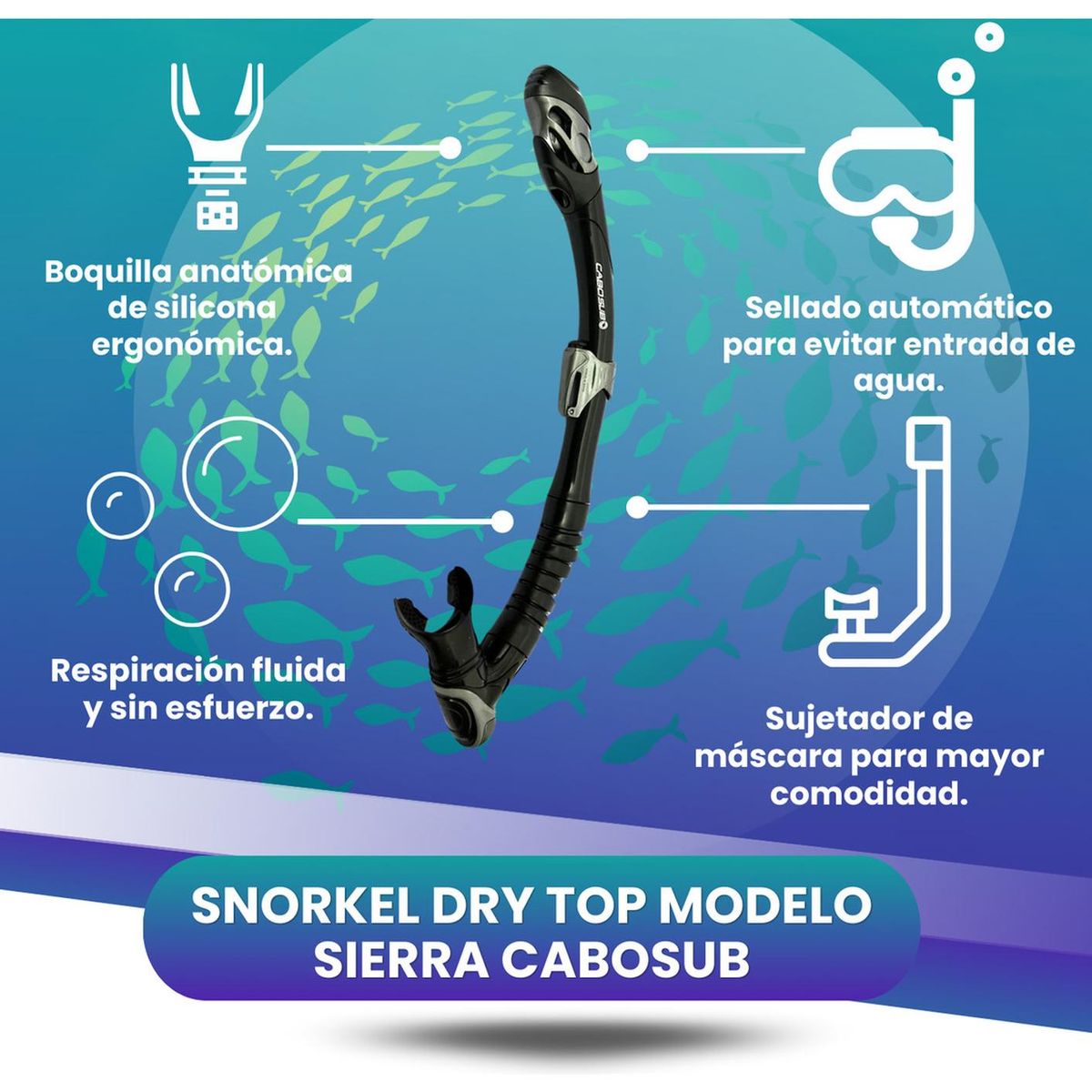 CABOSUB - Snorkel Dry Top Modelo Sierra Respiración Segura y Comodidad