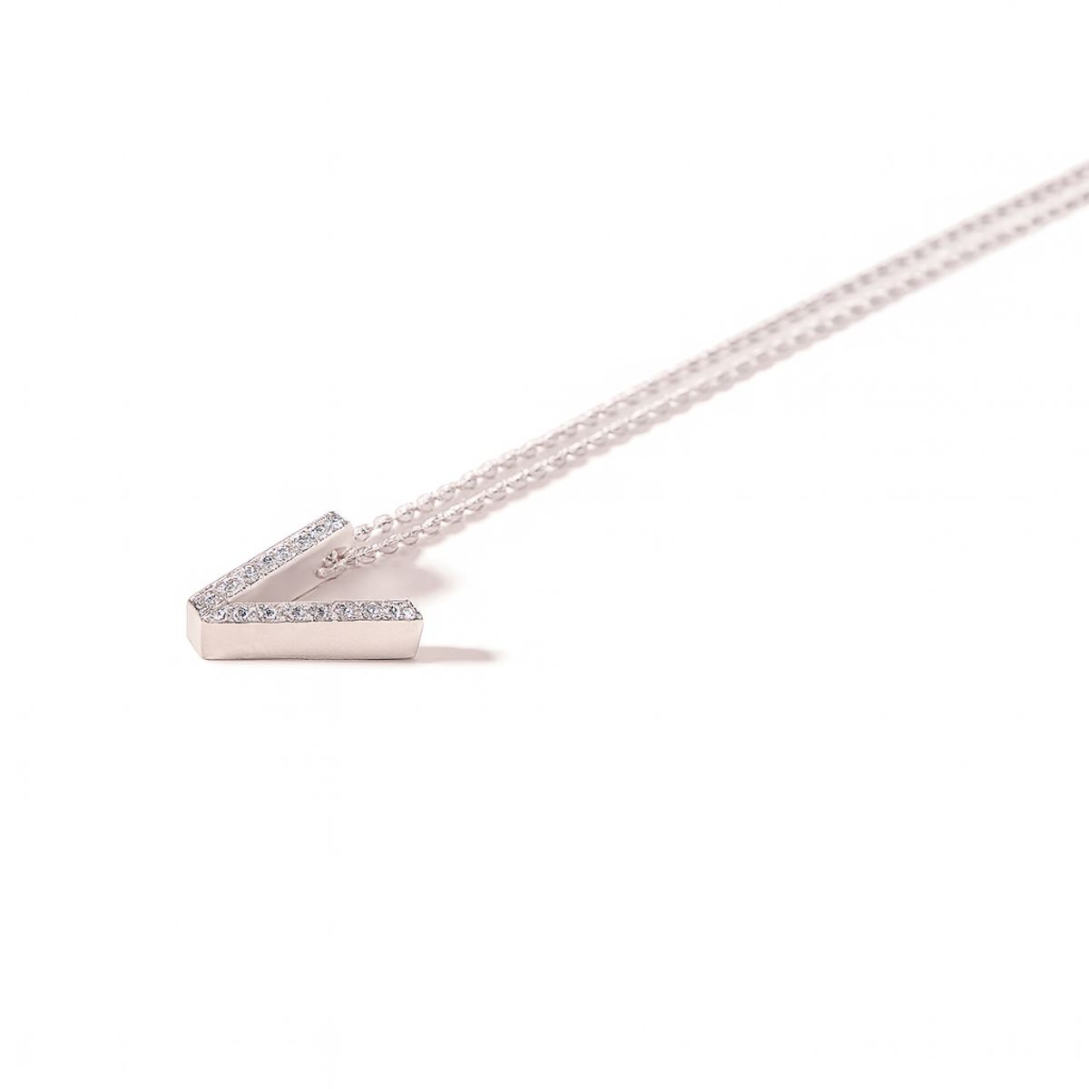 JB JOYAS BARON - Collar Oro Blanco 18kt Diamantes Letra V 9Pts - Danielle Costantini