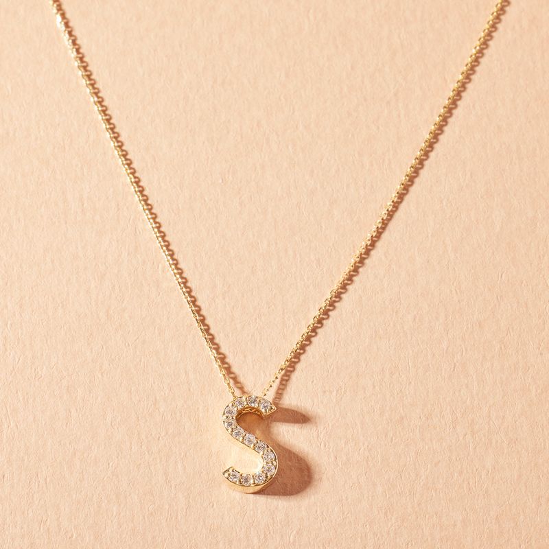 JB JOYAS BARON - Collar de Oro 18kt Diamantes Letra S con 7 Pts  Corte Brillante