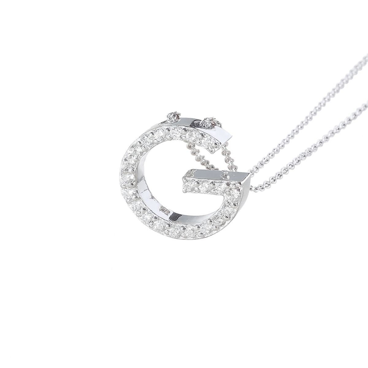 JB JOYAS BARON - Collar Oro Blanco 18kt Diamantes Letra G 12Pts Corte Brillante