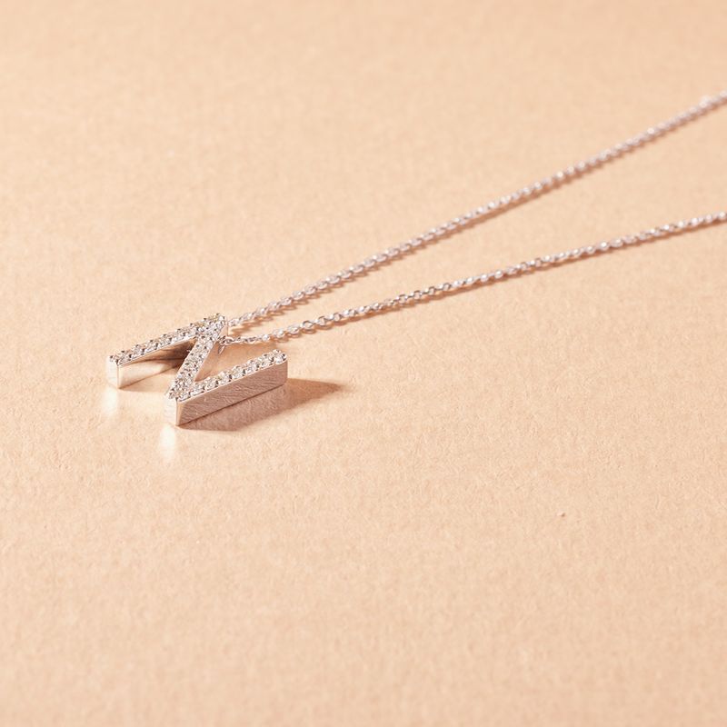 JB JOYAS BARON - Collar Oro Blanco 18kt Diamantes Letra N 12 Pts - Danielle Costantini
