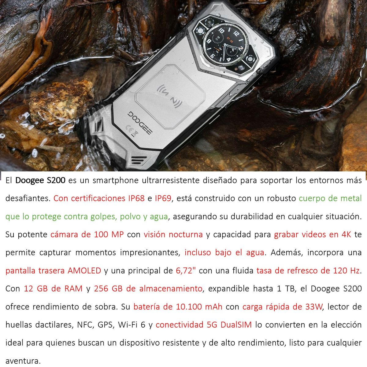 DOOGEE - Doogee S200 - Smartphone Ultrarresistente 100 MP 12GB+256GB 10100mAh