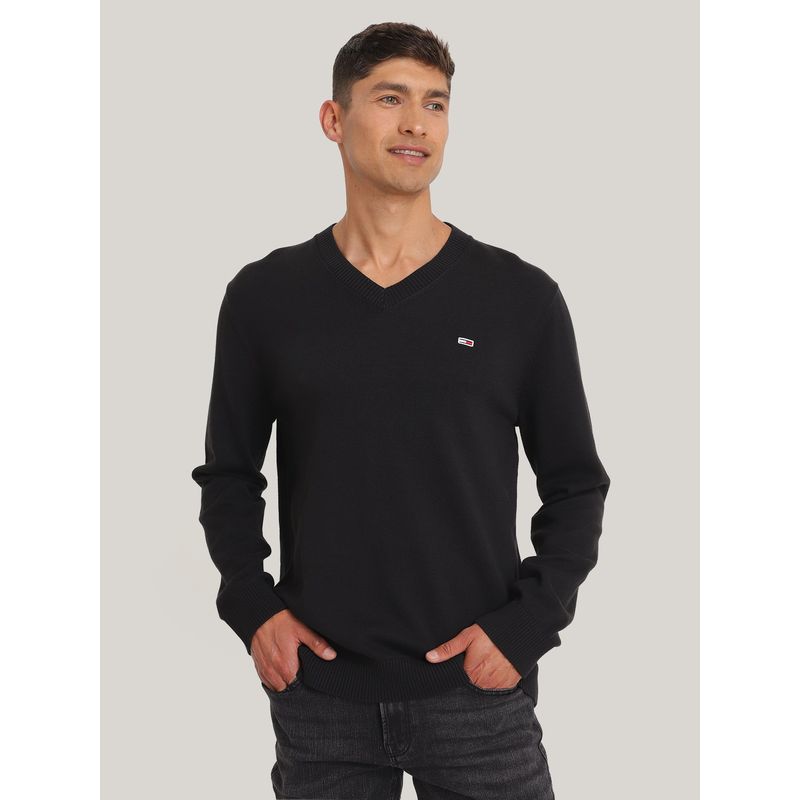 TOMMY HILFIGER - Sweater Essential V-Neck Negro Tommy Jeans