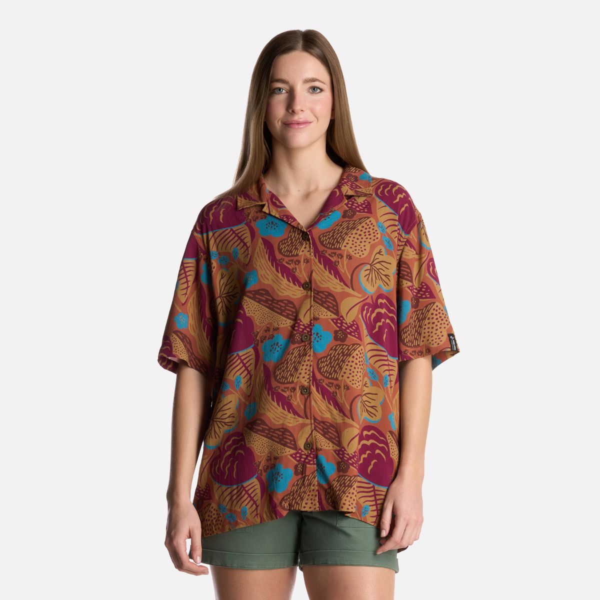 HAKA HONU - Camisa Mujer Hibiscus Print Terracota Haka Honu