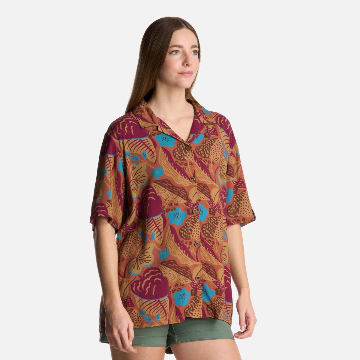 HAKA HONU - Camisa Mujer Hibiscus Print Terracota Haka Honu