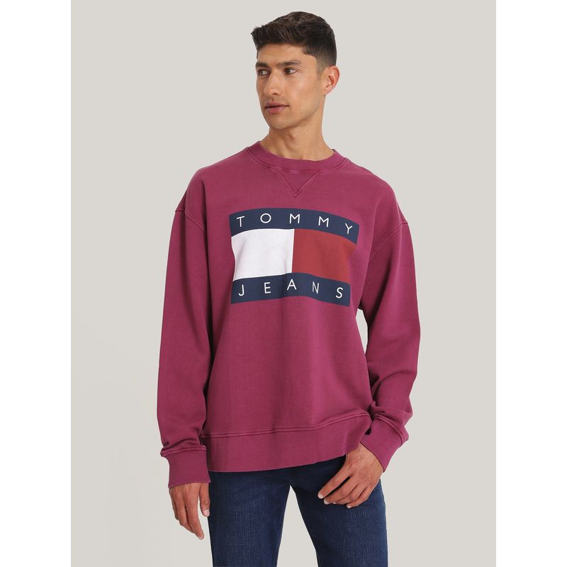 TOMMY HILFIGER - Polerón Con Logo Oversize Relaxed Burdeo Tommy Jeans