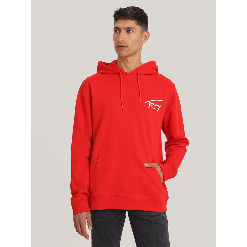 TOMMY HILFIGER - Polerón Hoodie Con Logo Distintivo Rojo Tommy Jeans