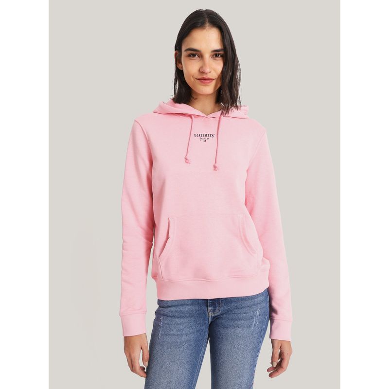 TOMMY HILFIGER - Polerón Hoodie Essential Con Logo Rosado Tommy Jeans