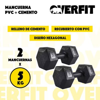 Imagen 2 del producto Mancuerna Hexagonal 5KG Par Set X2 Pesas PVC 10KG