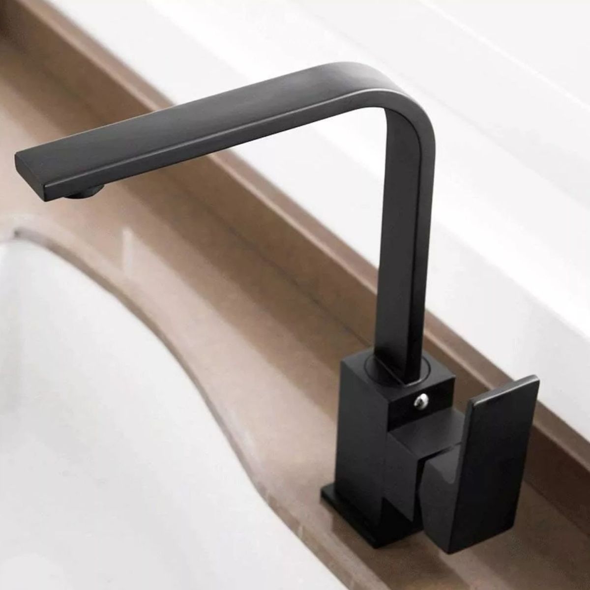 GENERICO - Llave Monomando Lavaplatos Cuadrada Negra Ferretools