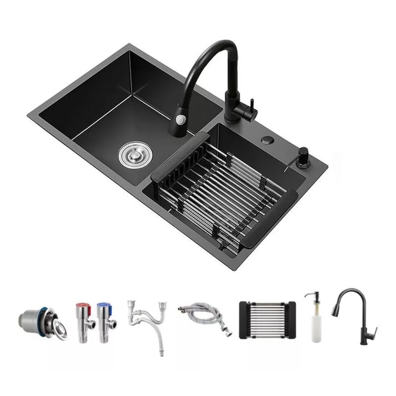 MUNDO MAGIA - Lavaplatos 75x40 Black Rejilla Dispensador Llave Juego