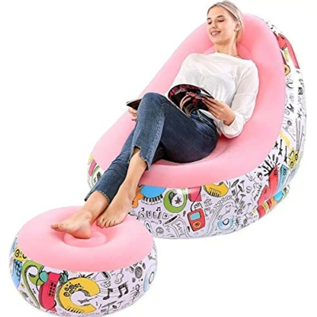 GENERICO - Sillón Inflable Mas Puff Asiento Multicolor