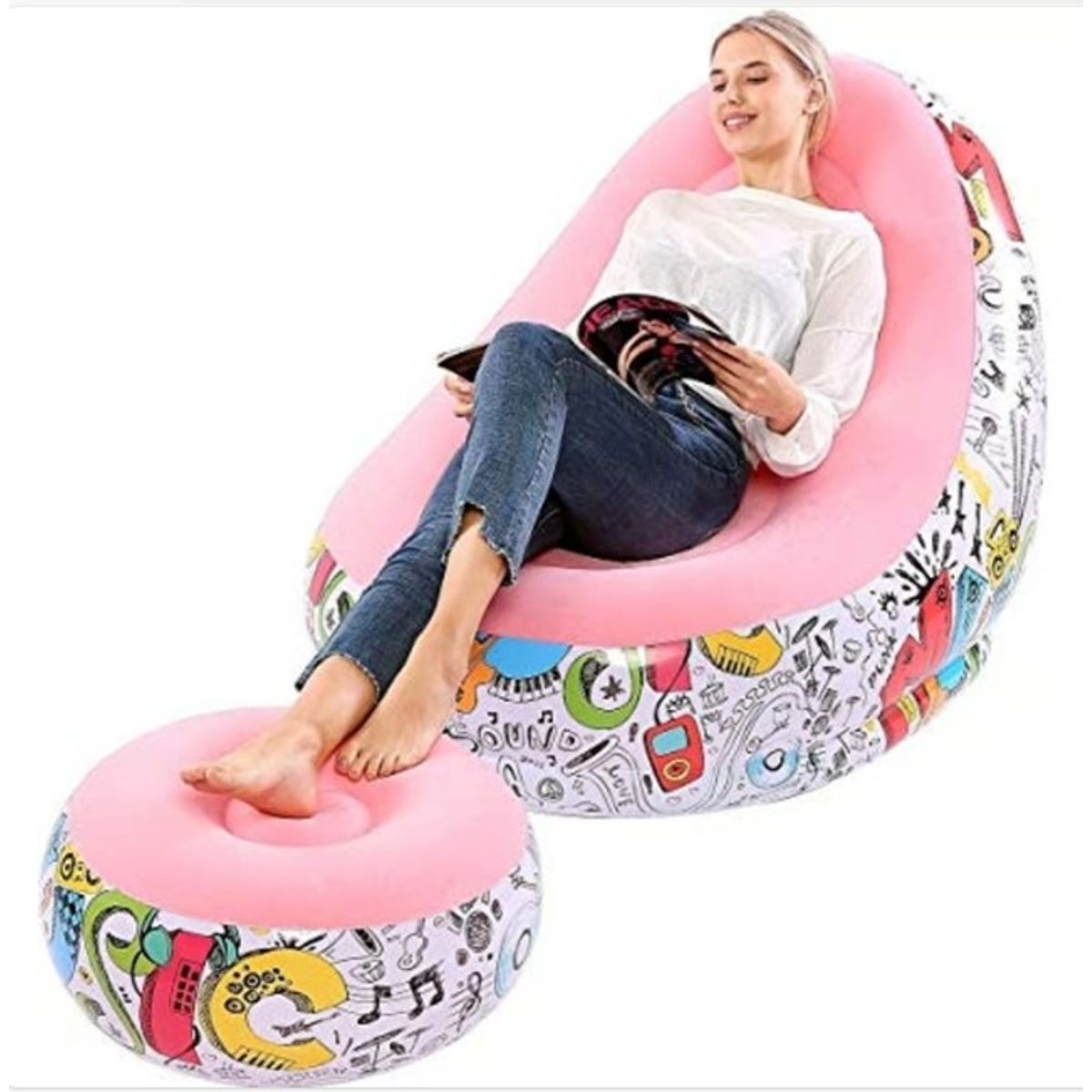 GENERICO - Sillón Inflable Mas Puff Asiento Multicolor
