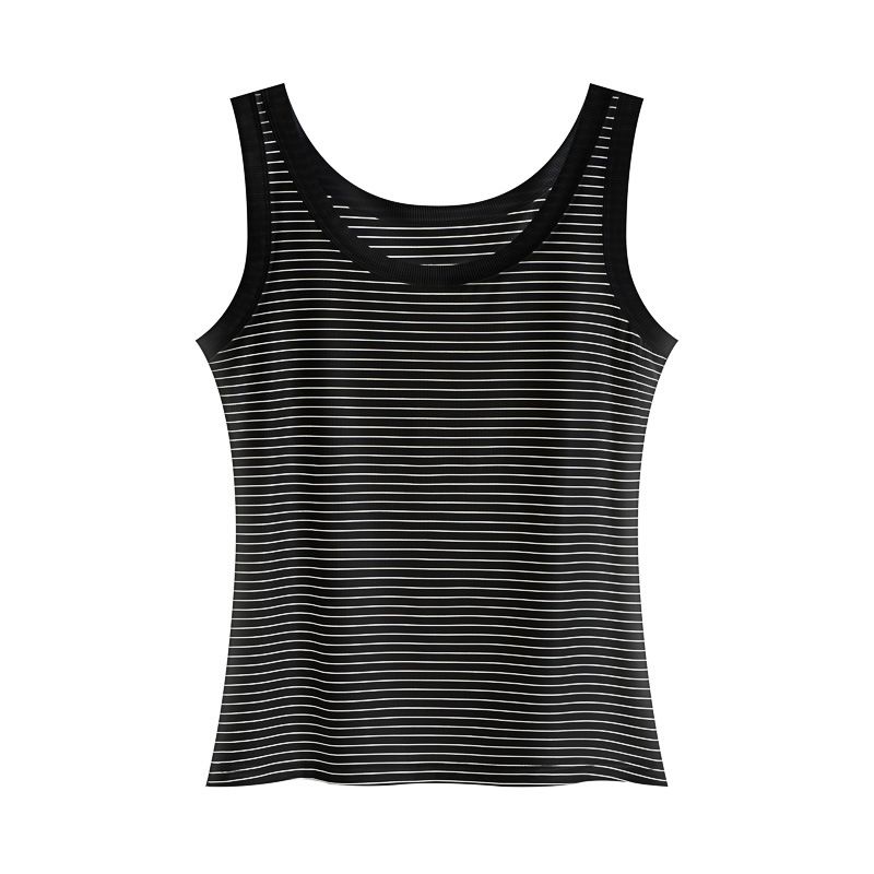 EVERSO - Pack 2 Camisetas Polera Sin Mangas Rayas Dama Mujer Algodón Negro