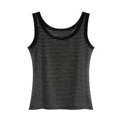 EVERSO - Pack 2 Camisetas Polera Sin Mangas Rayas Dama Mujer Algodón Negro