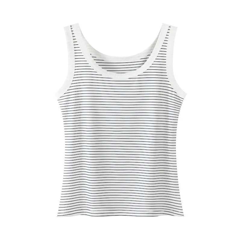 EVERSO - Pack 2 Camisetas Polera Sin Mangas Rayas Dama Mujer Algodón Blanco