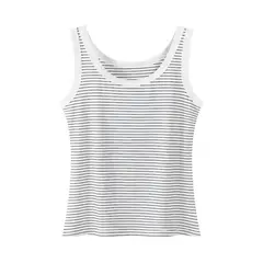 EVERSO - Pack 2 Camisetas Polera Sin Mangas Rayas Dama Mujer Algodón Blanco