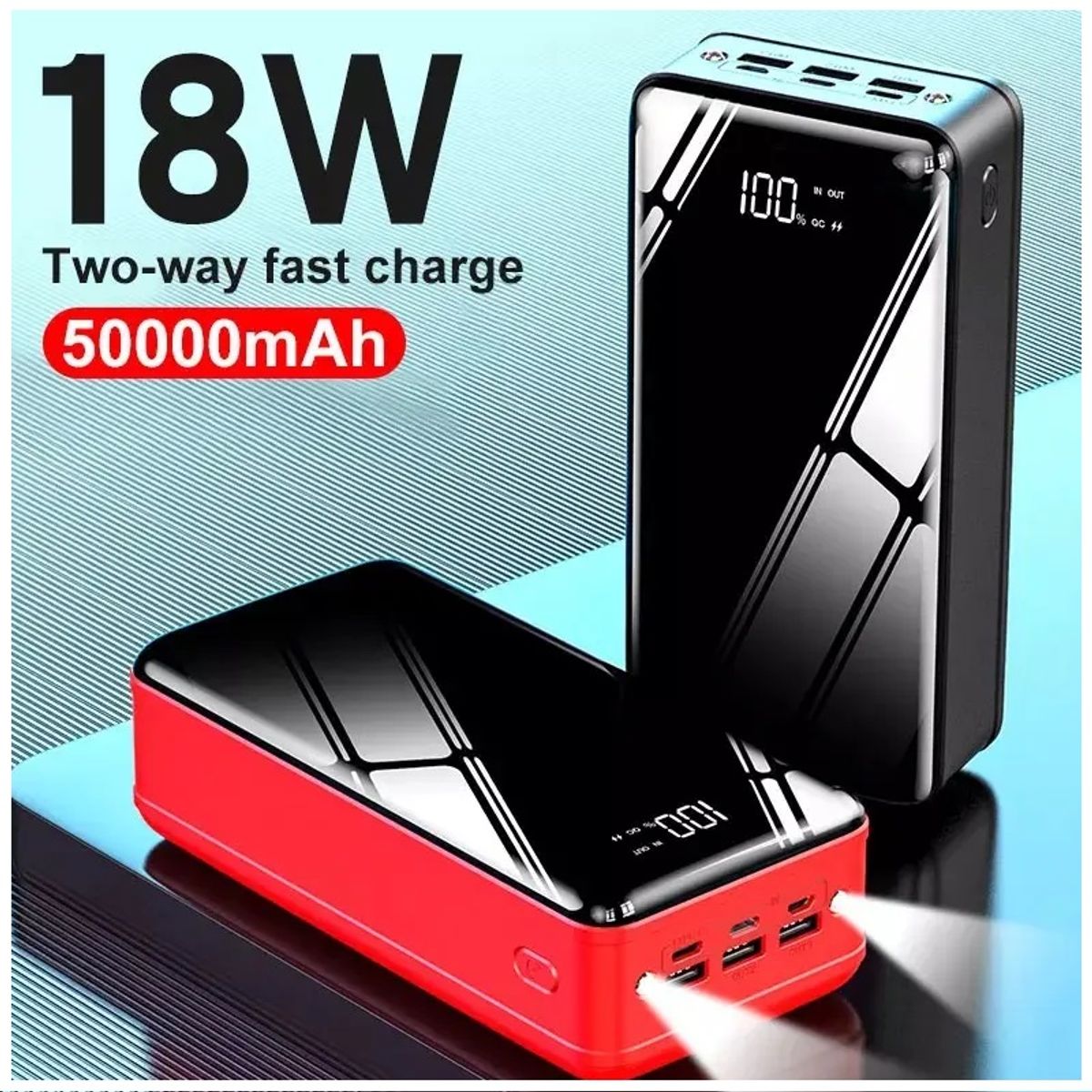 GENERICO - Cargador Portátil Power Bank 50000 mAh Carga Rápida 3USB Linterna LED