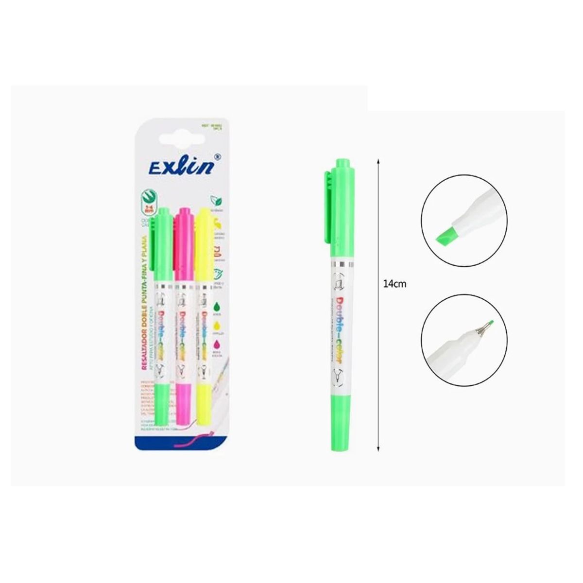 GENERICO - Resaltador Doble Punta colores Surtidos 3pcs