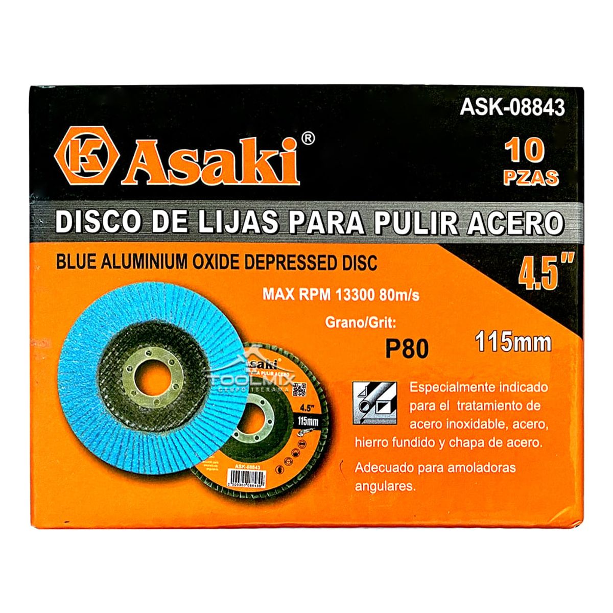 GENERICO - 10pcs Disco Flap Lija Traslapado Acero 45puLG P80