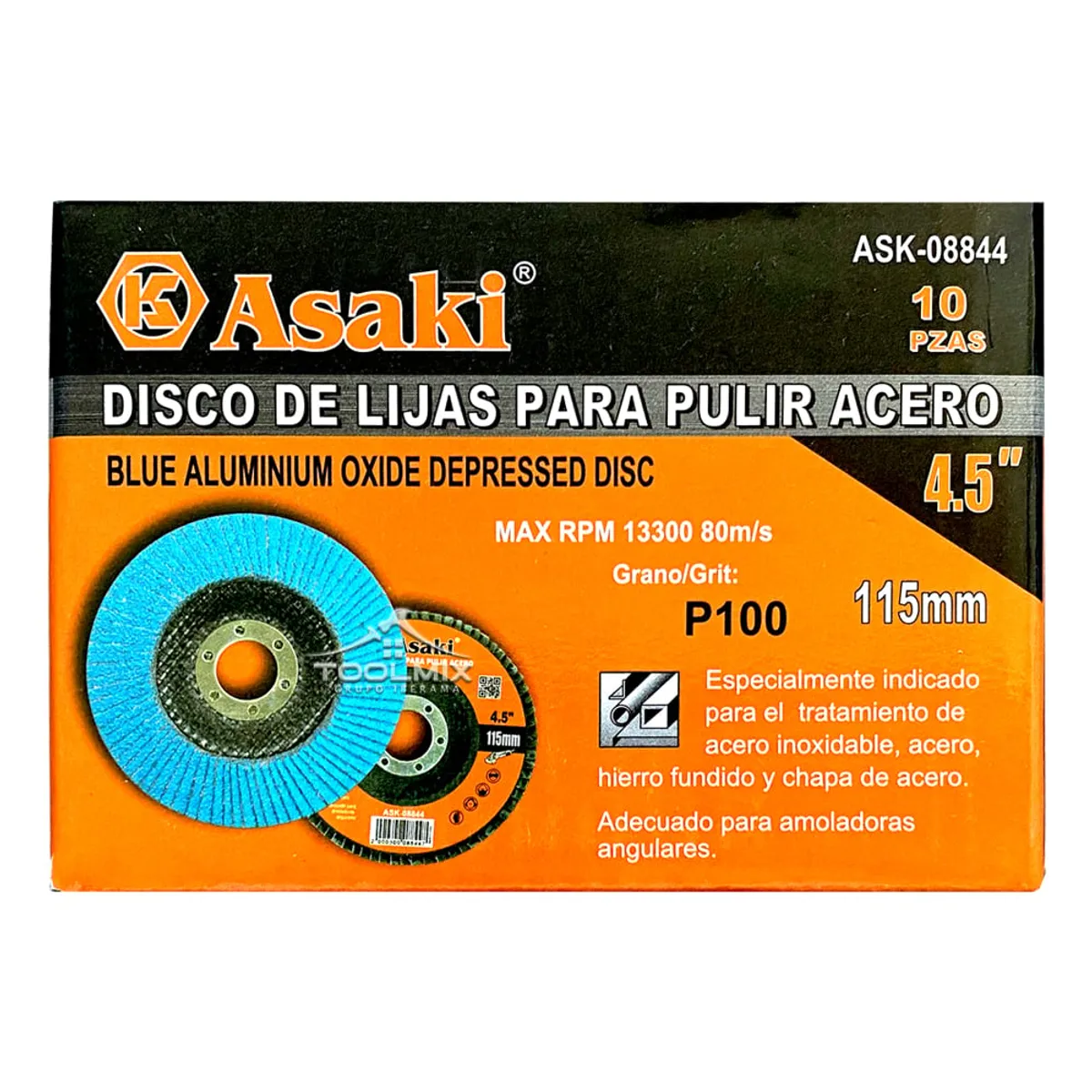GENERICO - 10pcs Disco Flap Lija Traslapado Acero 45puLG P100