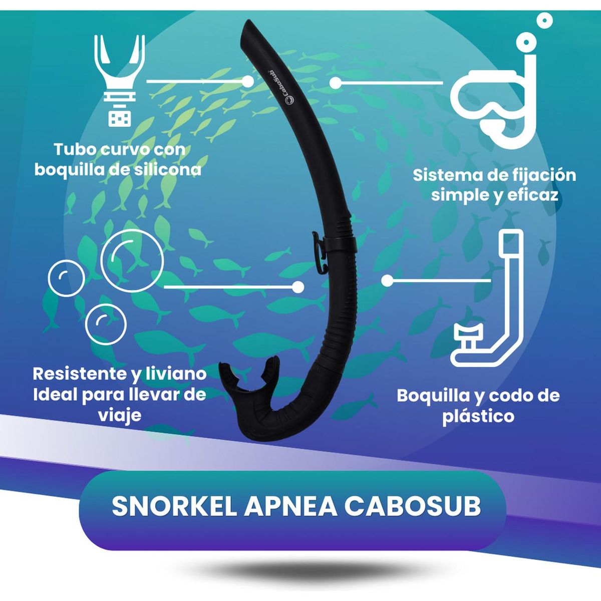 CABOSUB - Snorkel Apnea Cabosub Respiración Eficiente Diseño Ergónomco - Negro