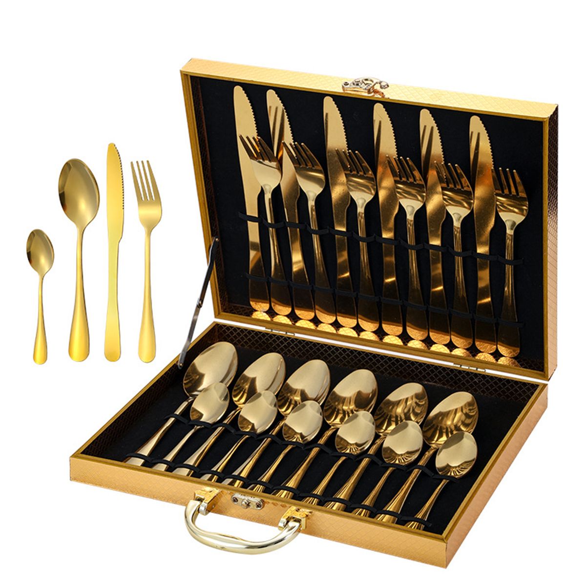 TOLVA - Set Cuchillería 24 piezas dorado en maleta portátil