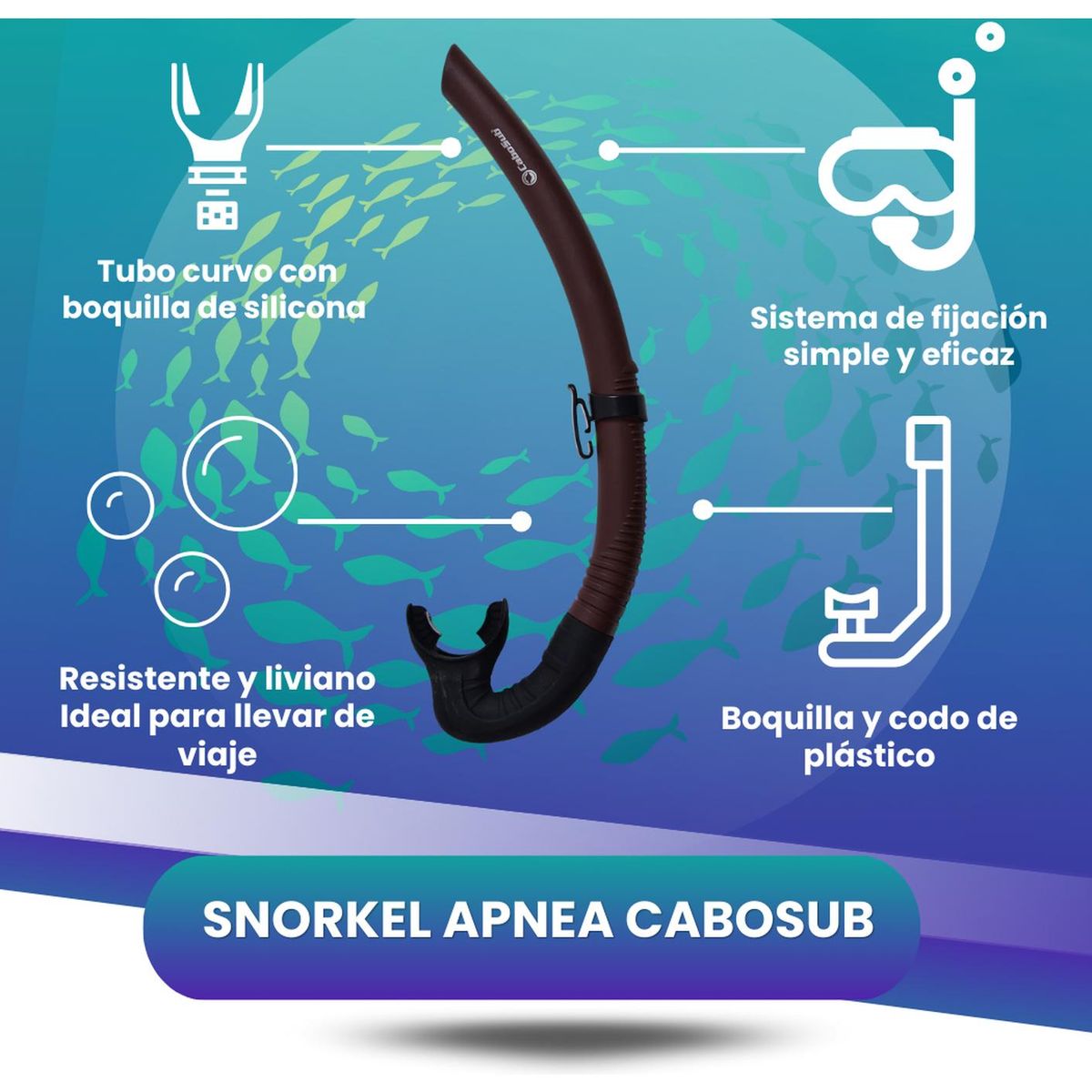 CABOSUB - Snorkel Apnea Cabosub Respiración Eficiente Diseño Ergónomco - Marron