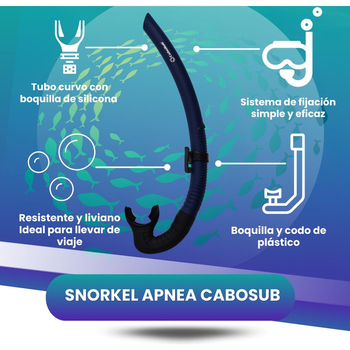 CABOSUB - Snorkel Apnea Cabosub Respiración Eficiente Diseño Ergónomco - Azul