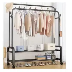 ANGELES DEL HOGAR - Perchero de Fierro Cromado 2 Niveles Soparta 50 Kg + Ruedas