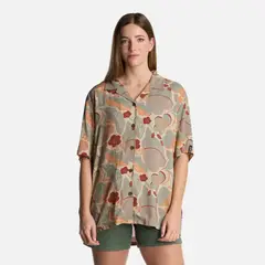 HAKA HONU - Camisa Mujer Hibiscus Print Crema