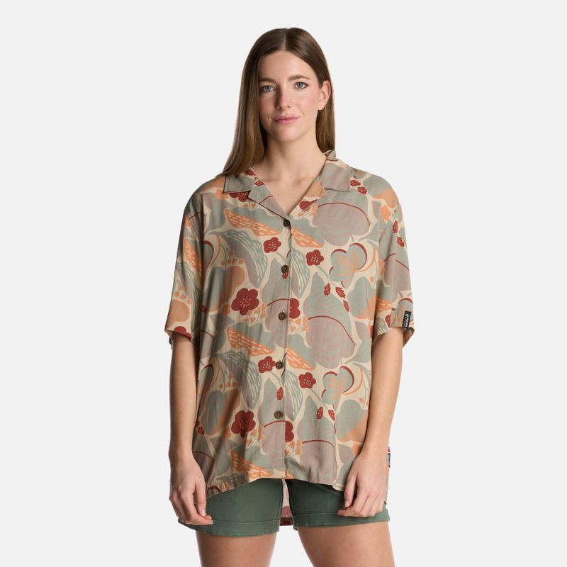 HAKA HONU - Camisa Mujer Hibiscus Print Crema Haka Honu