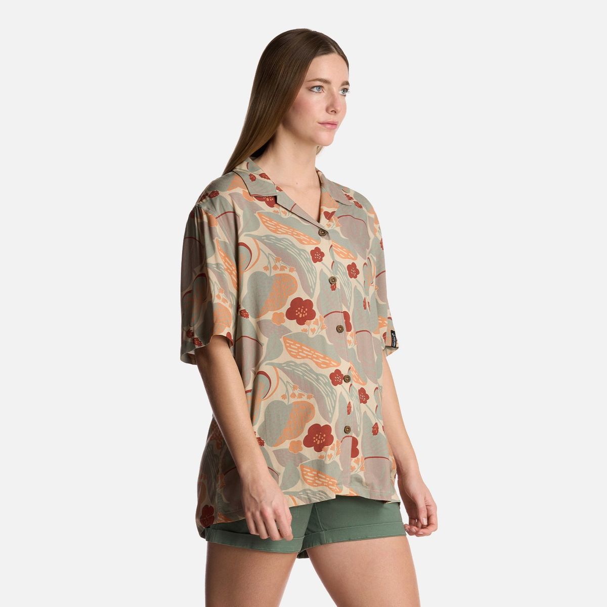 HAKA HONU - Camisa Mujer Hibiscus Print Crema Haka Honu