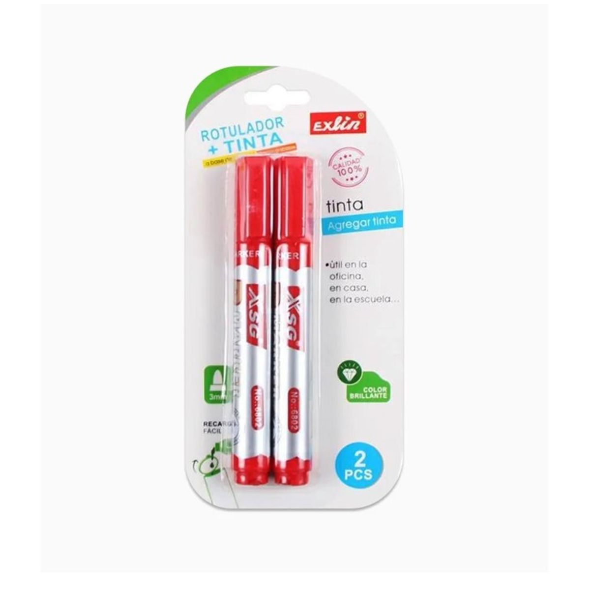 GENERICO - Resaltador Más Tinta Color Rojo 2pcs